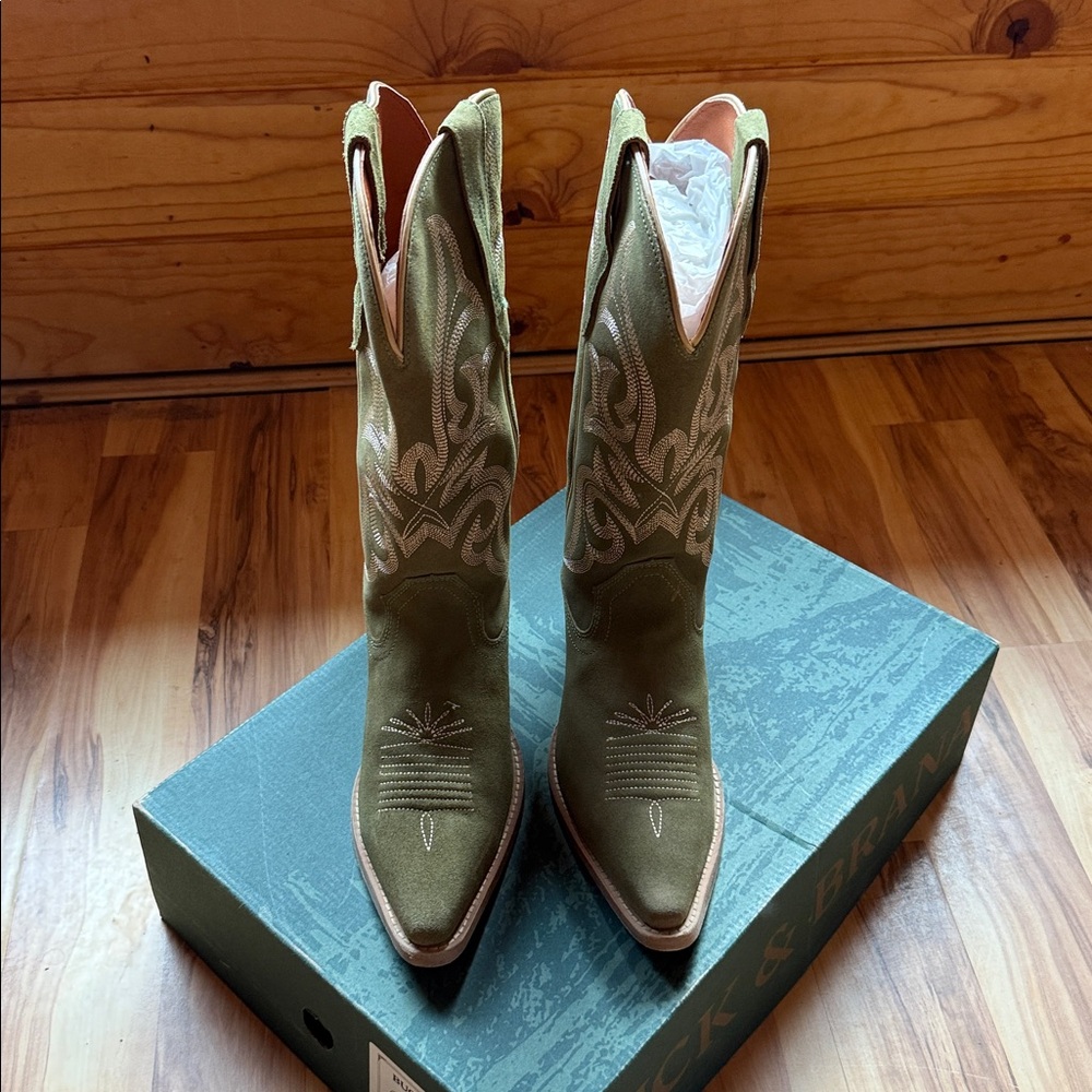 Buck & Brana Tessa Olive Suede Western Cowboy Boots - Picture 8 of 12